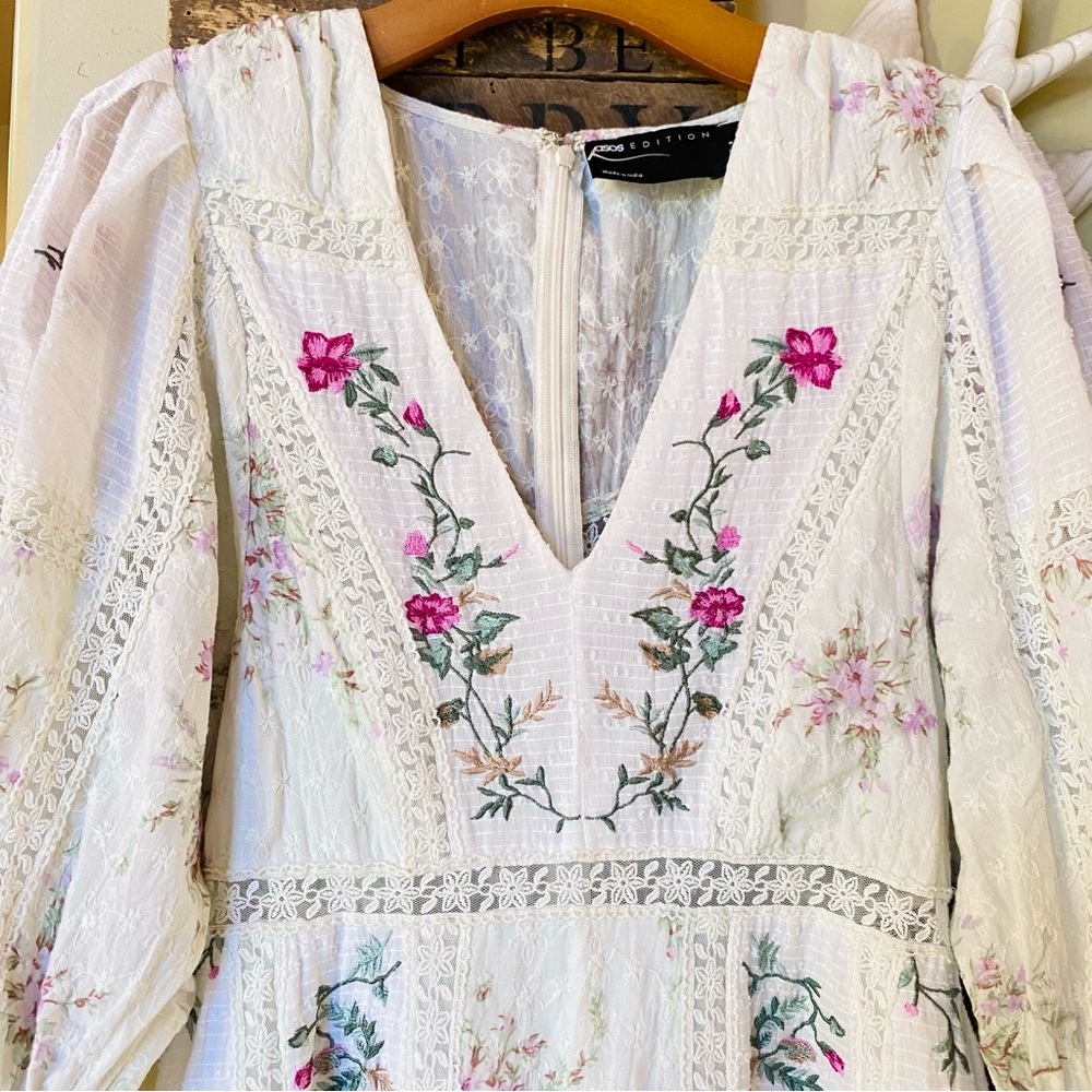 ASOS Edition Floral Embroidered Puff Sleeve Mini Dress - Picture 12 of 16